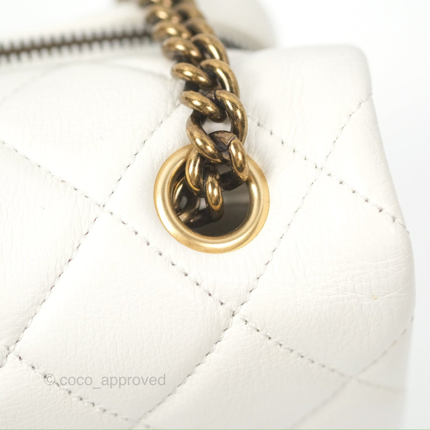 Chanel CC Crown Flap White Calfskin Antique Gold Hardware