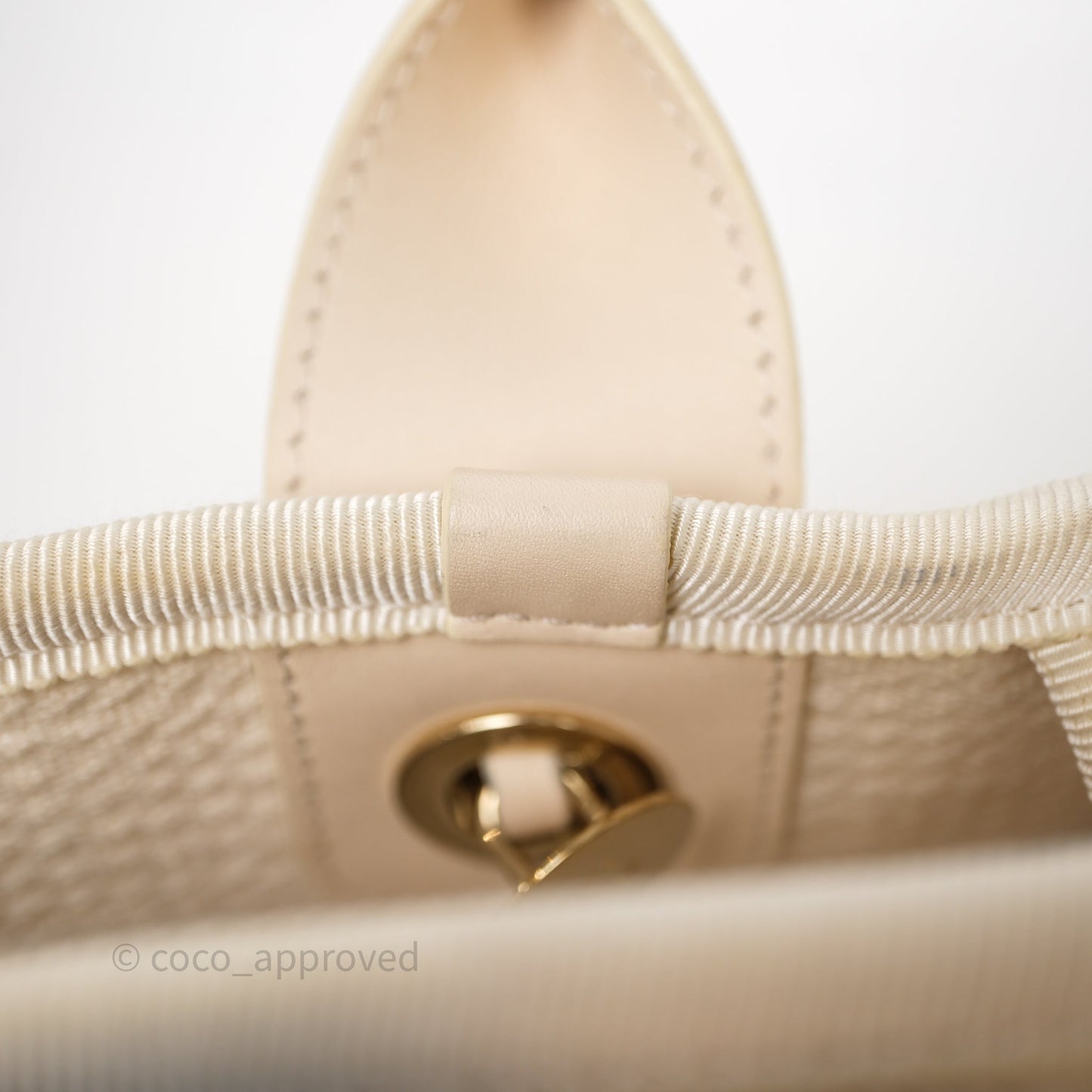 Chanel New Small Deauville Cream Ivory Canvas Light Gold Hardware