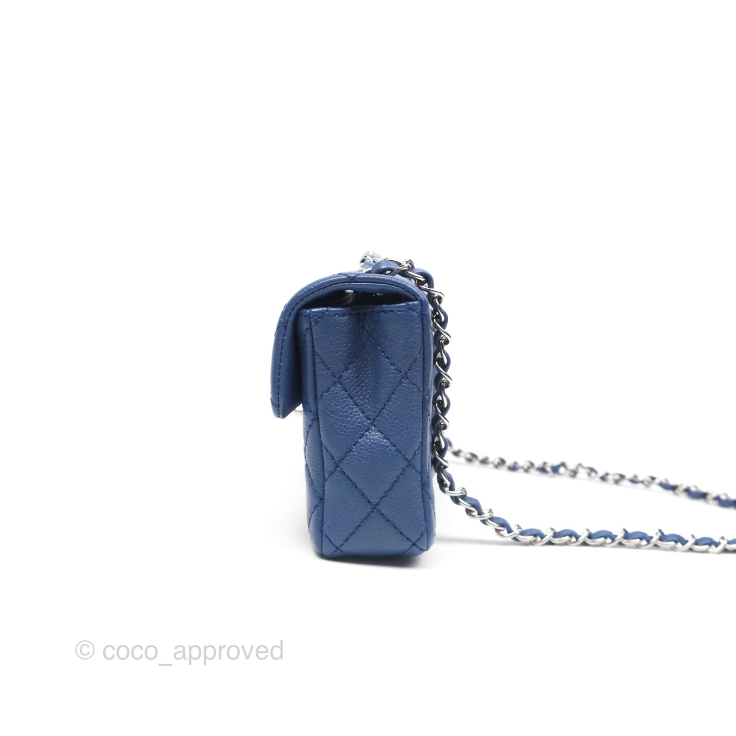 Chanel Quilted East West Flap Bag Blue Caviar Silver Hardware