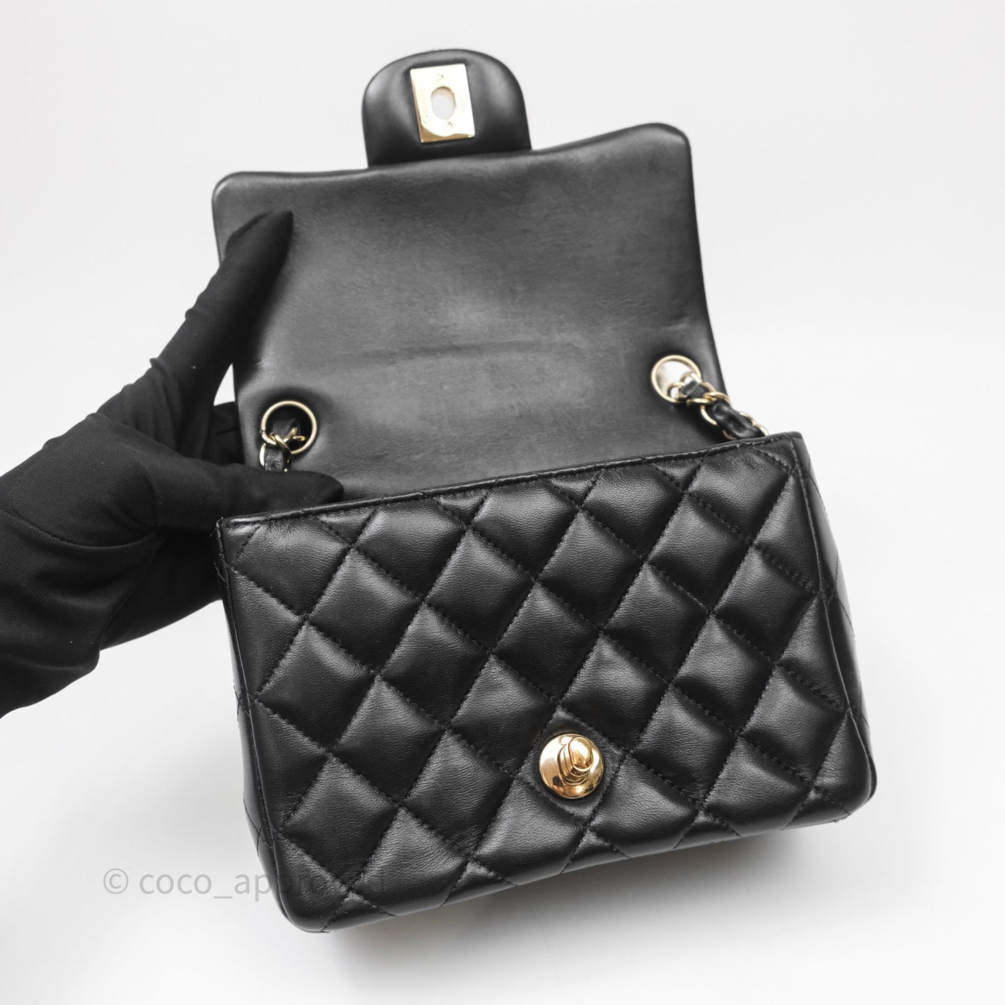 Chanel Mini Square Quilted Black Lambskin Gold Hardware