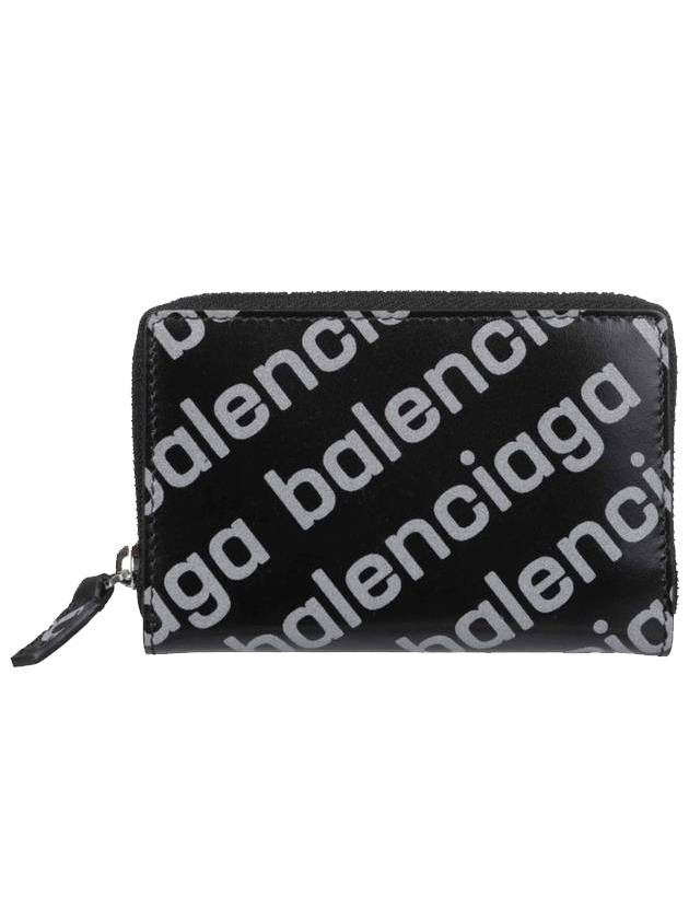 Luxury Balenciaga All Over Logo Zip Around Half Wallet Black