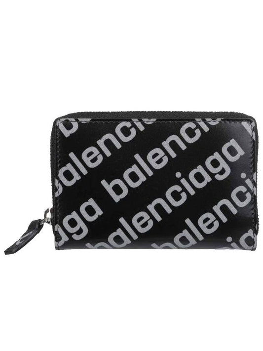 Luxury Balenciaga All Over Logo Zip Around Half Wallet Black