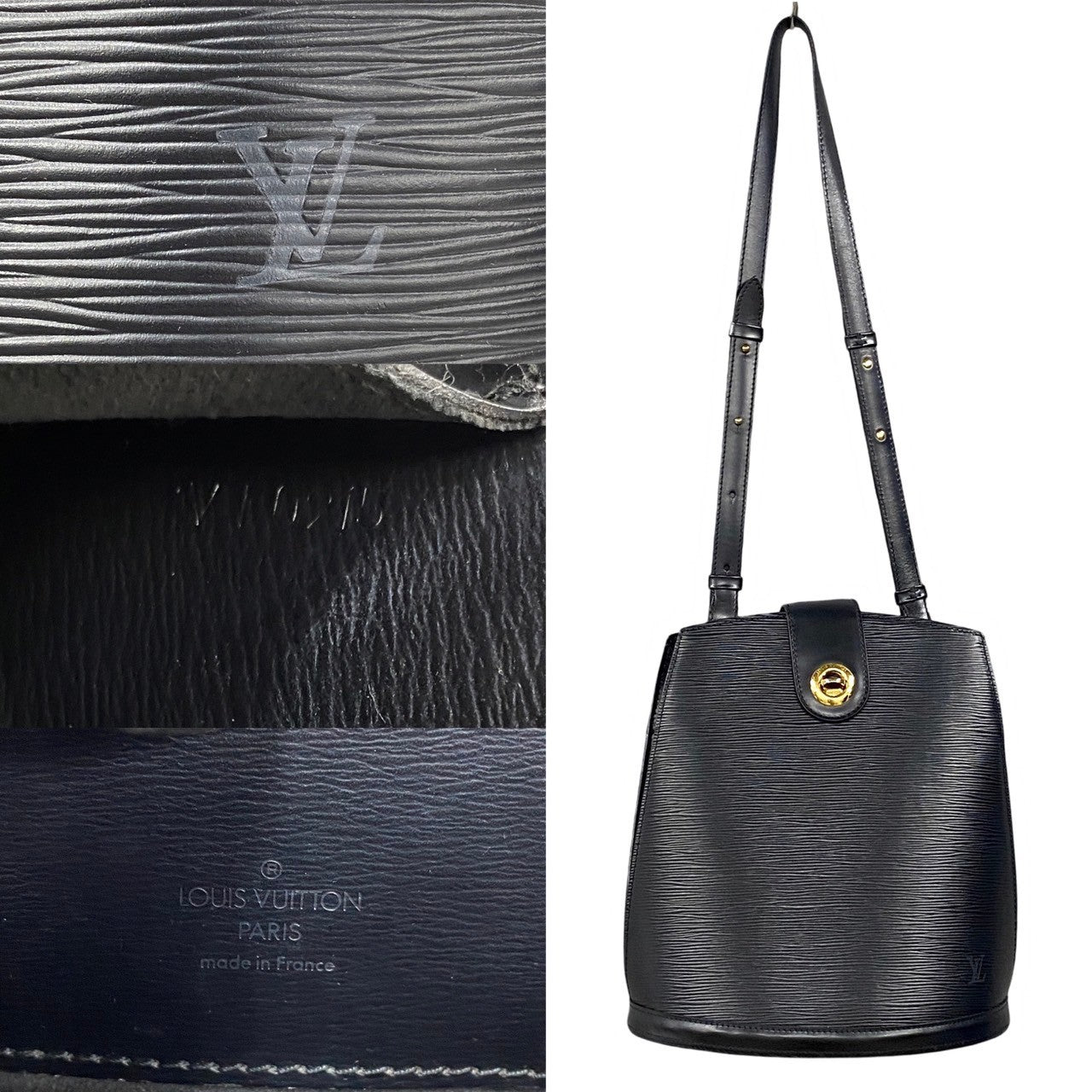 LOUIS VUITTON Shoulder Bag leather black Epi Cluny