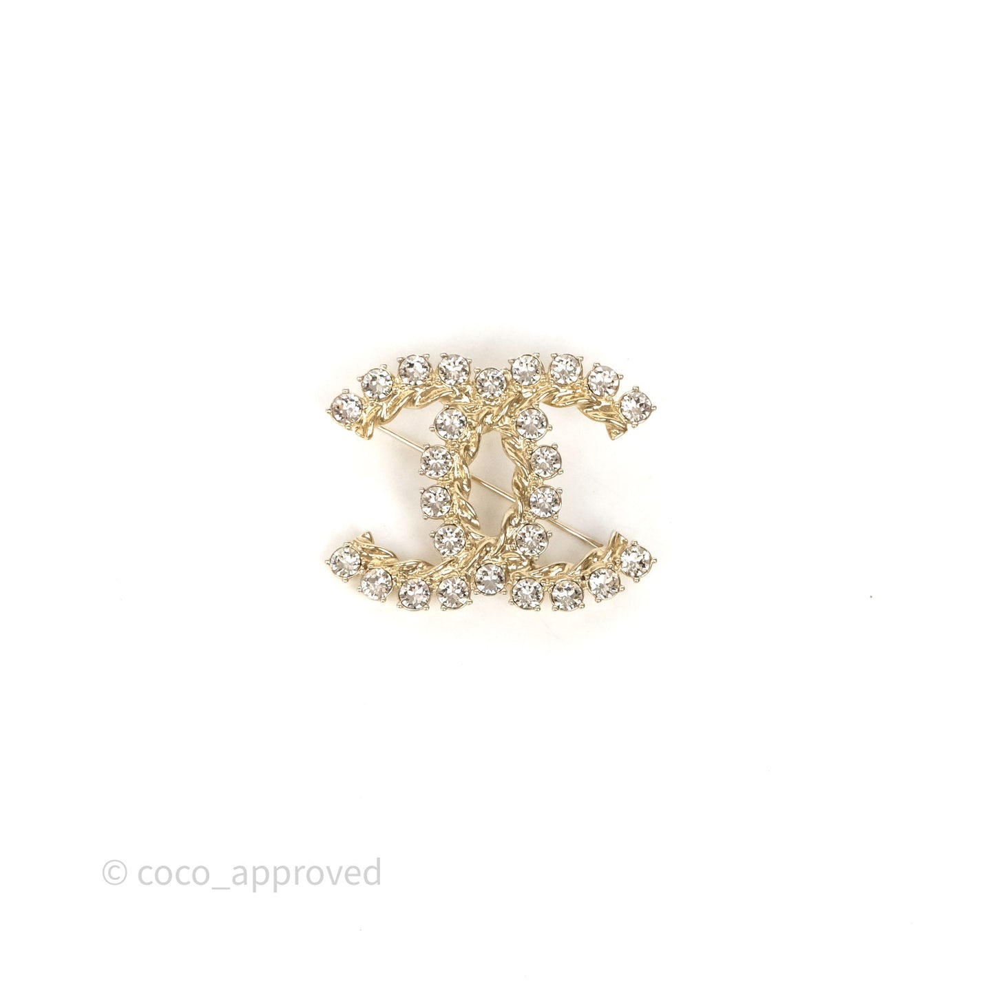 Chanel Crystal CC Brooch Gold Tone 21C