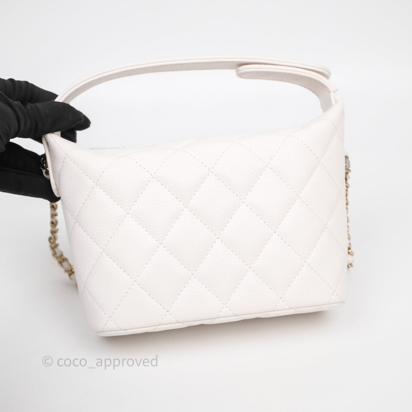 Chanel Quilted Hobo With Chain White Caviar Gold Hardware