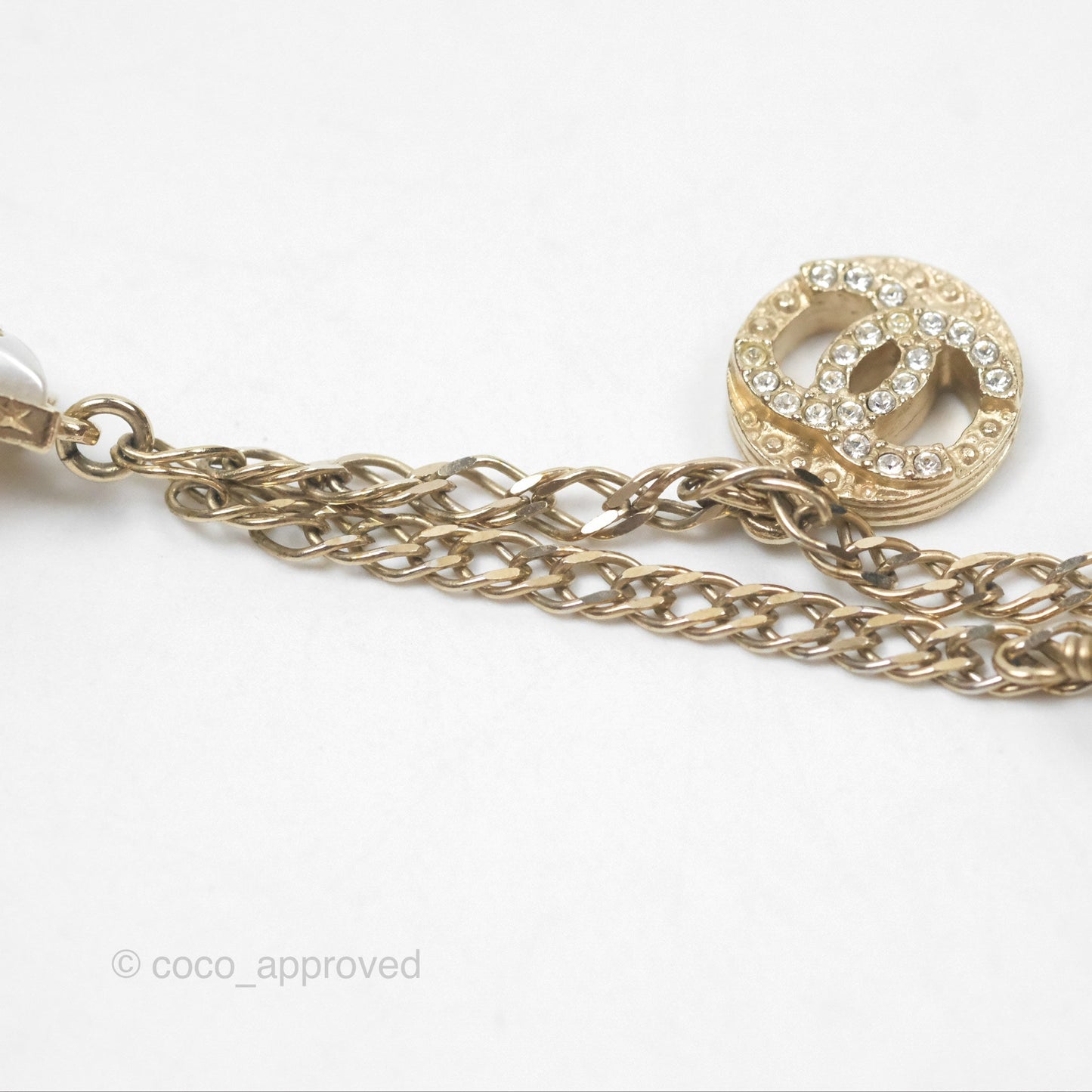 Chanel Star Crystal CC Pearl Ball Drop Earrings Gold Tone 19K