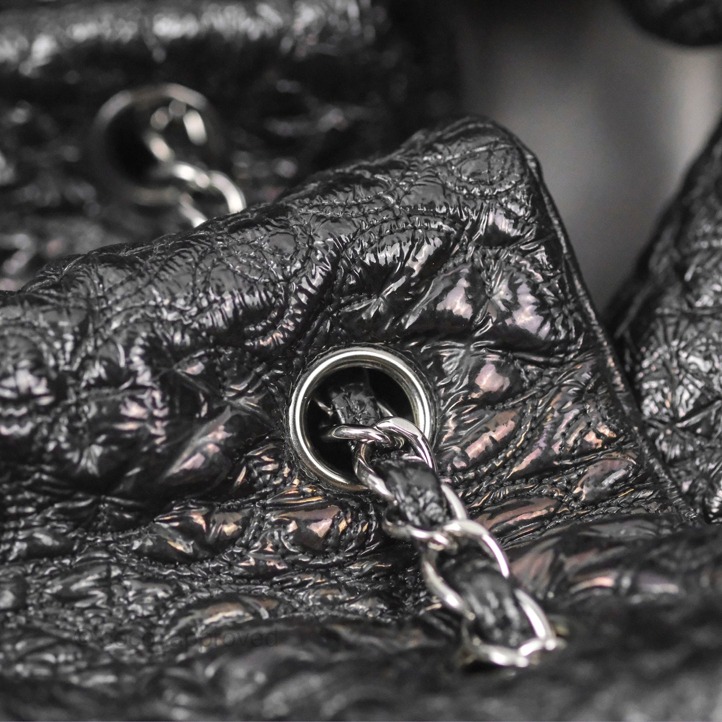 Chanel Rock In Moscow Cabas Tote Bag Black Glazed Crumpled Leather Gun Metal