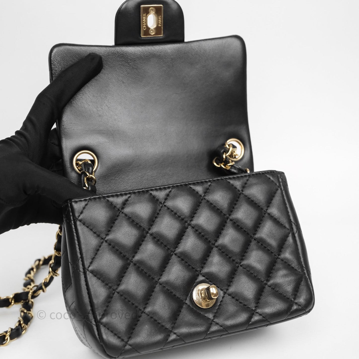 Chanel Mini Square Quilted Black Lambskin Gold Hardware