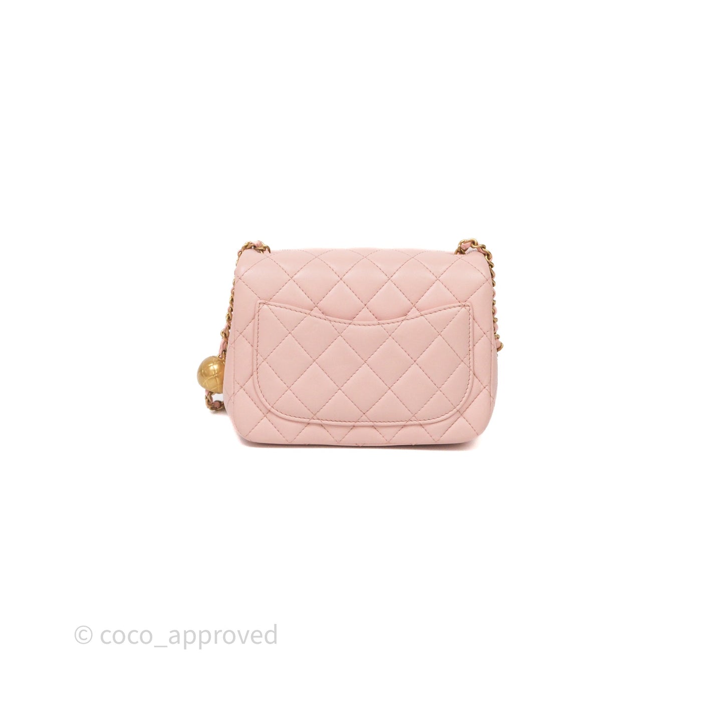 Chanel Pearl Crush Mini Square Quilted Pink Lambskin Aged Gold Hardware