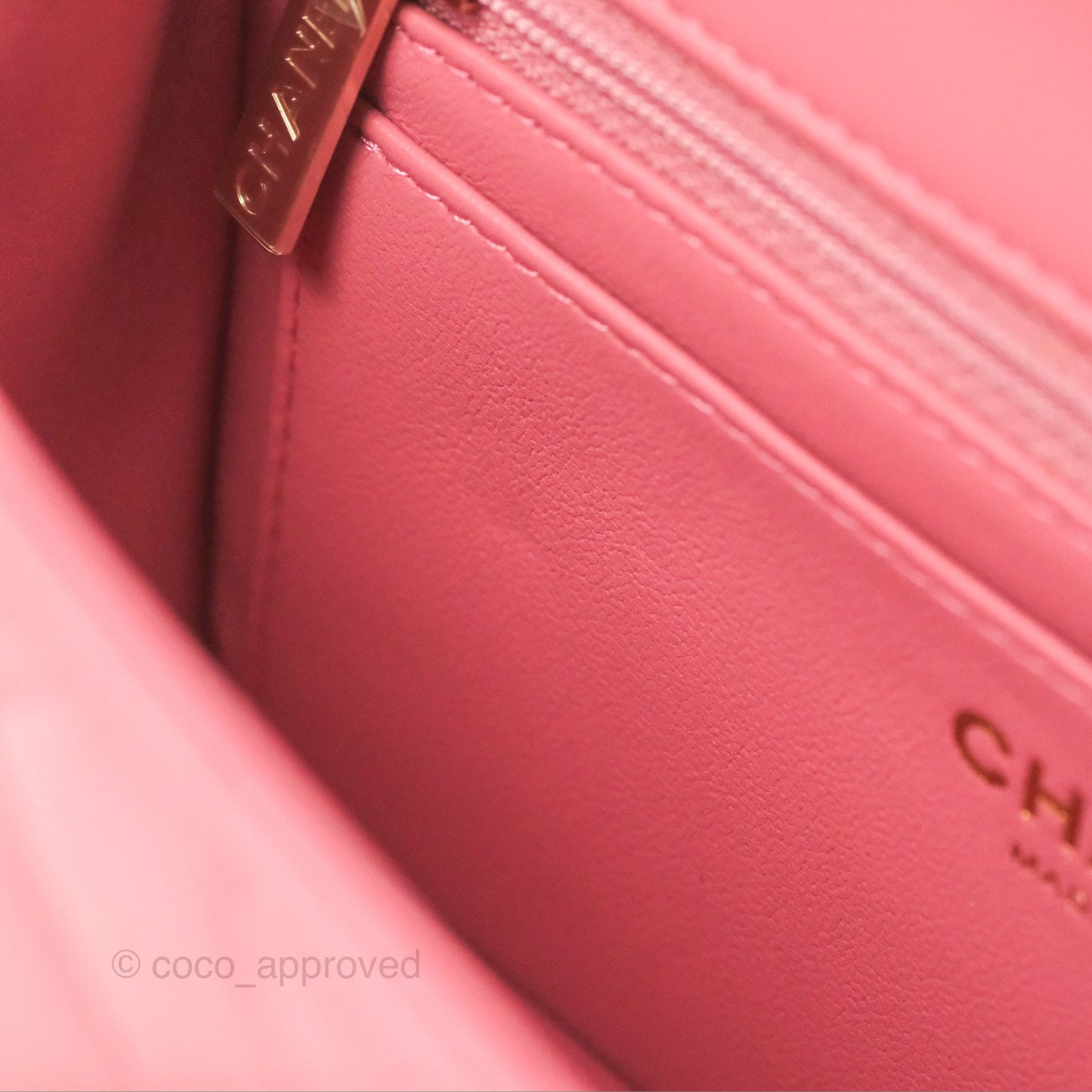 Chanel Top Handle Mini Rectangular Flap Bag Pink Lambskin Gold Hardware