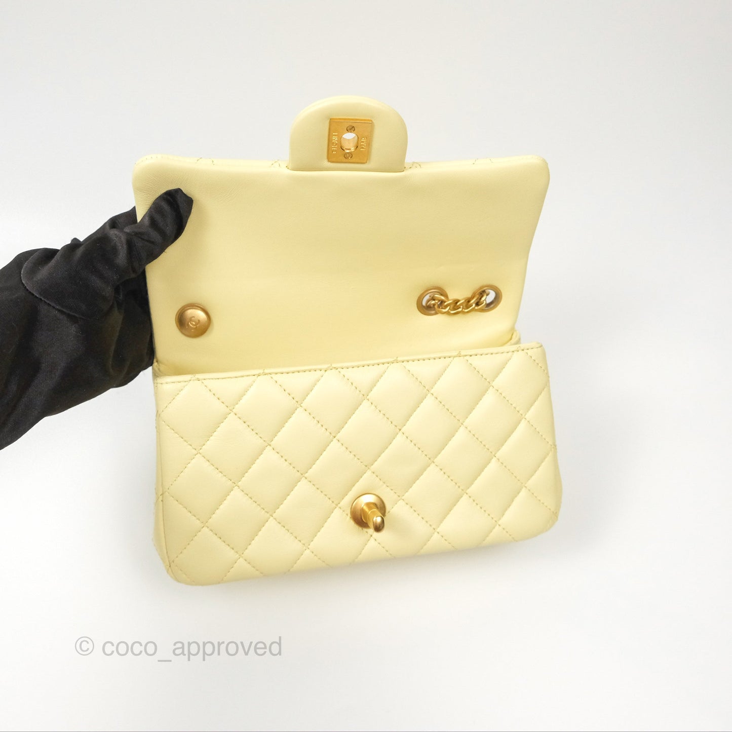 Chanel Mini Rectangular Flap with Camellia Adjustable Chain Yellow Lambskin Aged Gold Hardware 23S