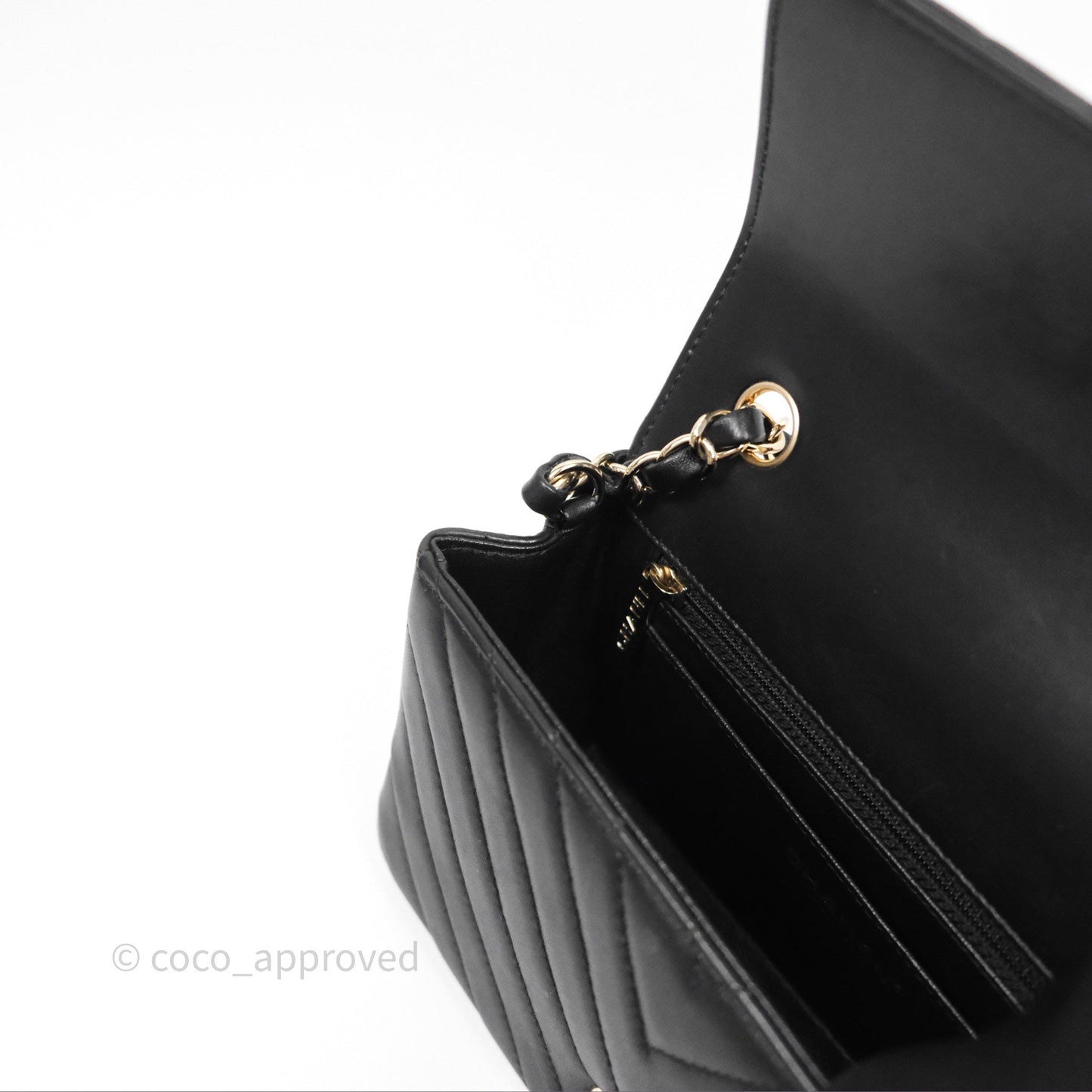 Chanel Quilted Mini Rectangular Chevron Black Lambskin Gold Hardware