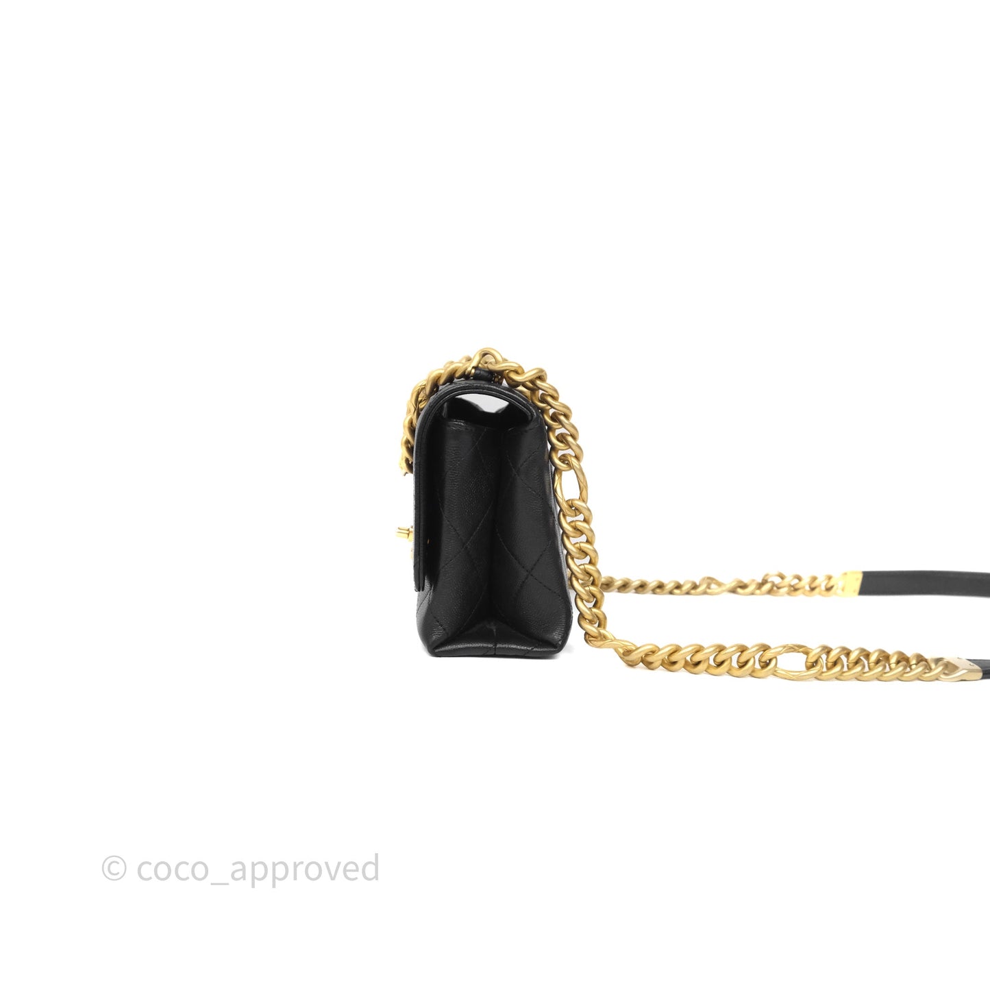 Chanel Mini Bracelet On Chain Flap Bag Flat Quilted Black Caviar Aged Gold Hardware