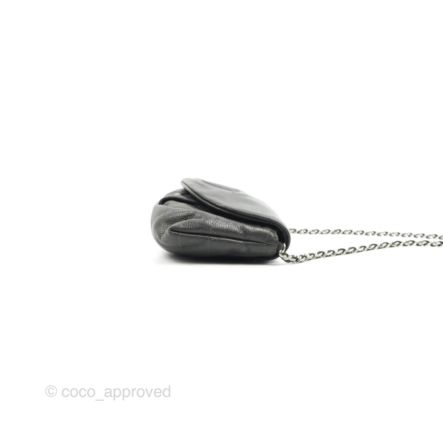 Chanel Half Moon Wallet on Chain WOC Dark Grey Caviar Silver Hardware