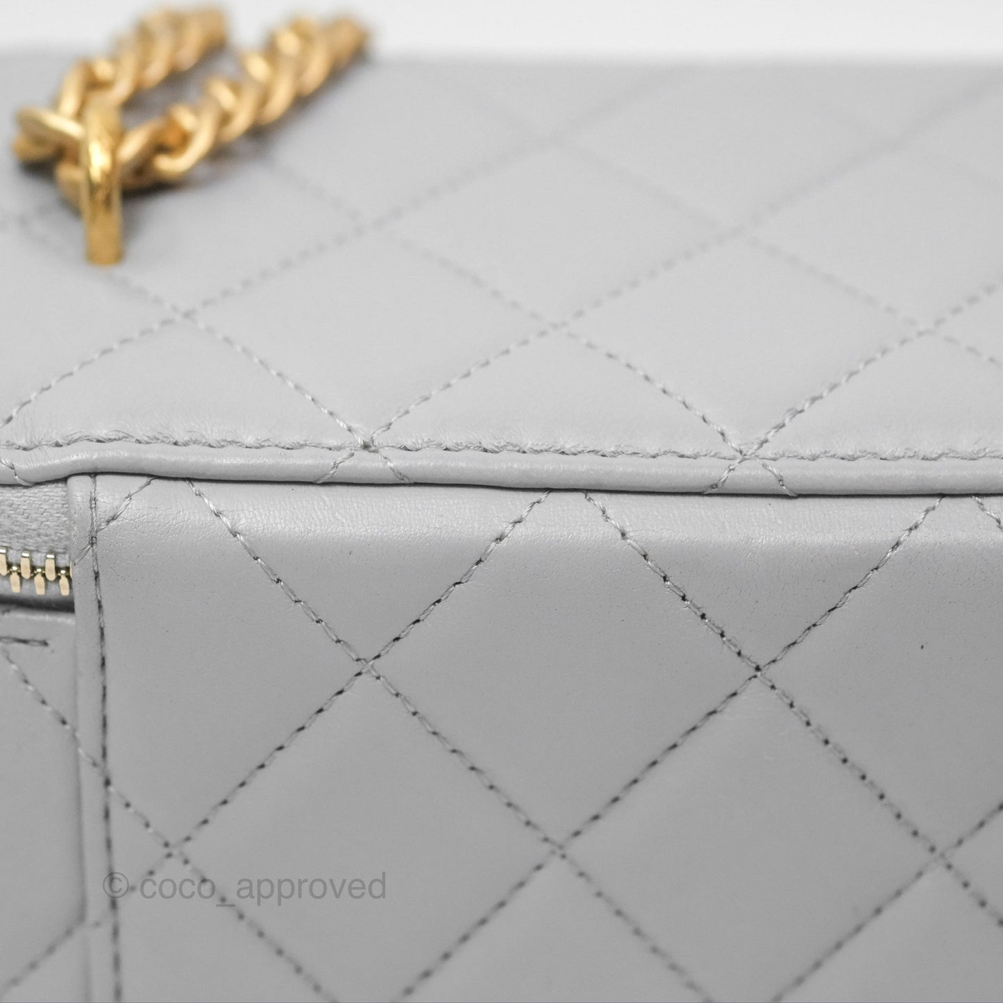 Chanel All Slide Vanity with Adjustable Chain Grey Lambskin Aged Gold Hardware