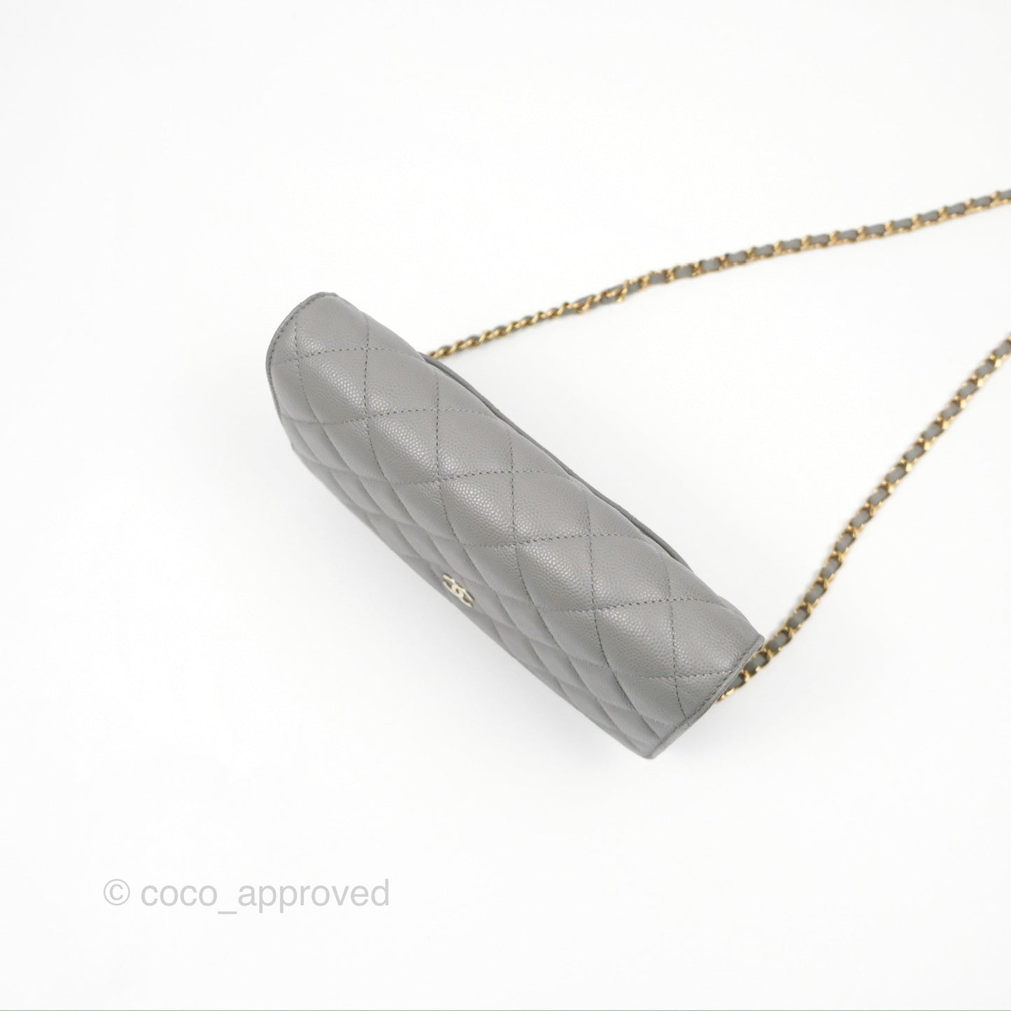 Chanel Classic Wallet on Chain WOC Quilted Grey Caviar Gold Hardware