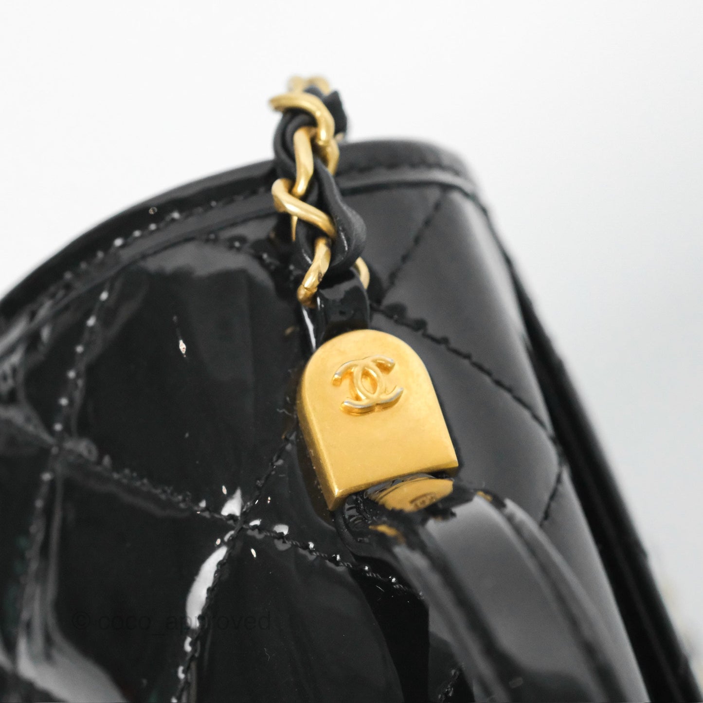 Chanel Mini School Memory Top Handle Flap Black Patent 22K