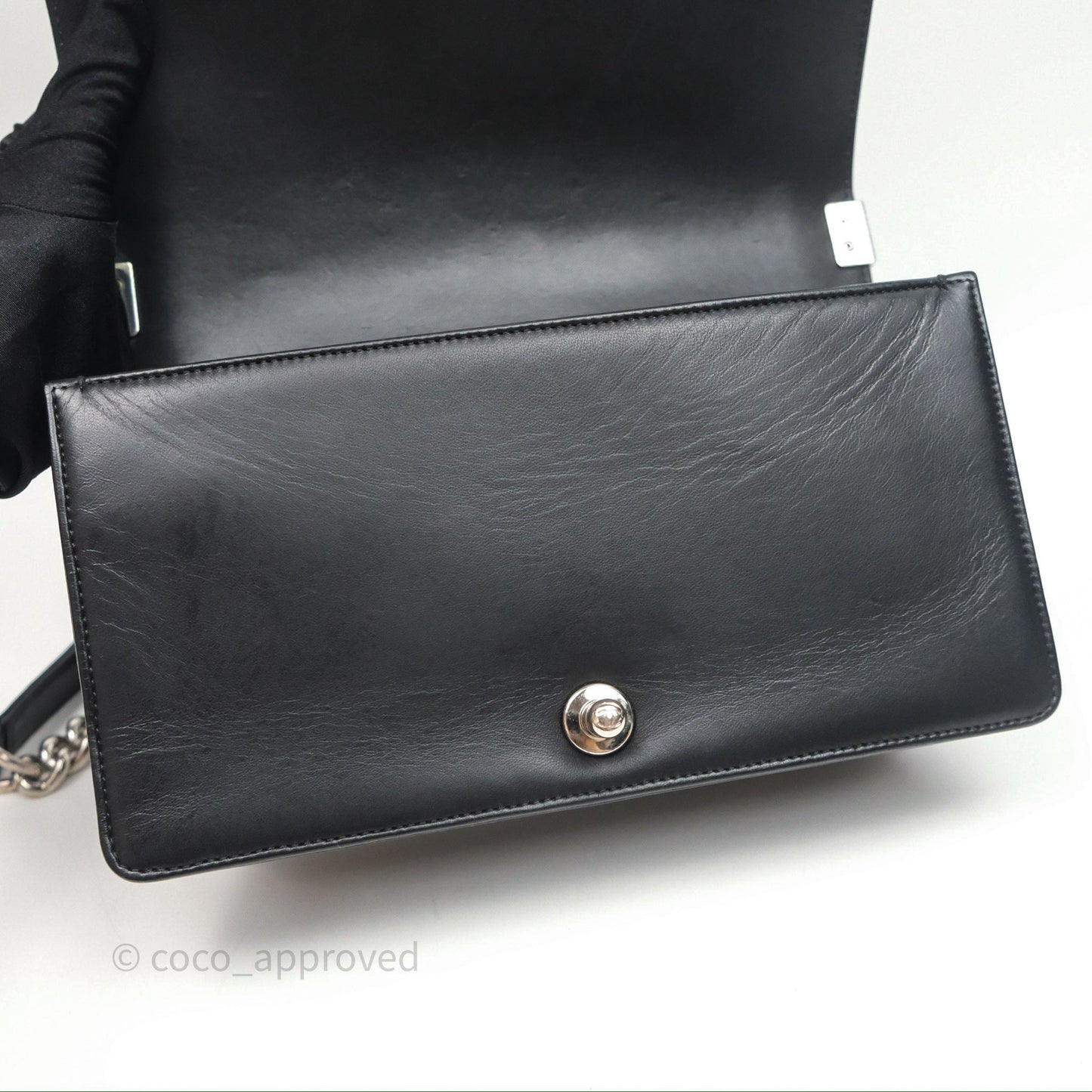 Chanel Medium Boy Chevron Iridescent PVC Lambskin Black Silver Hardware