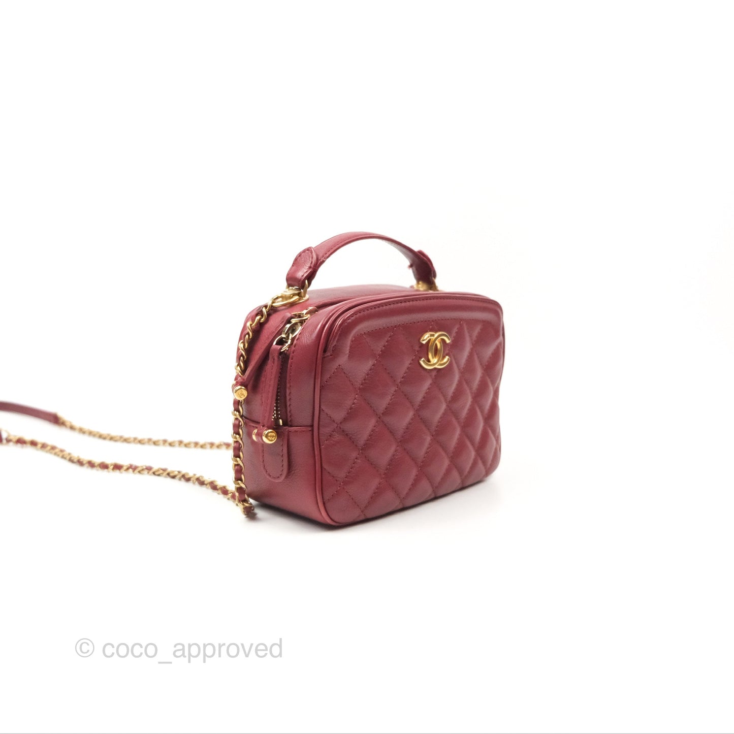 Chanel Quilted CC Small Vanity Case Dark Red Calfskin