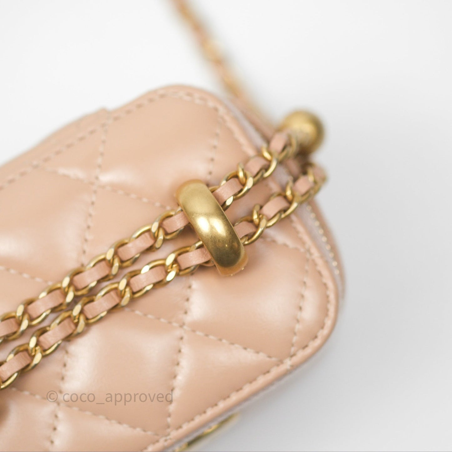 Chanel Quilted Mini Perfect Fit Vanity With Chain Beige Calfskin Aged Gold Hardware