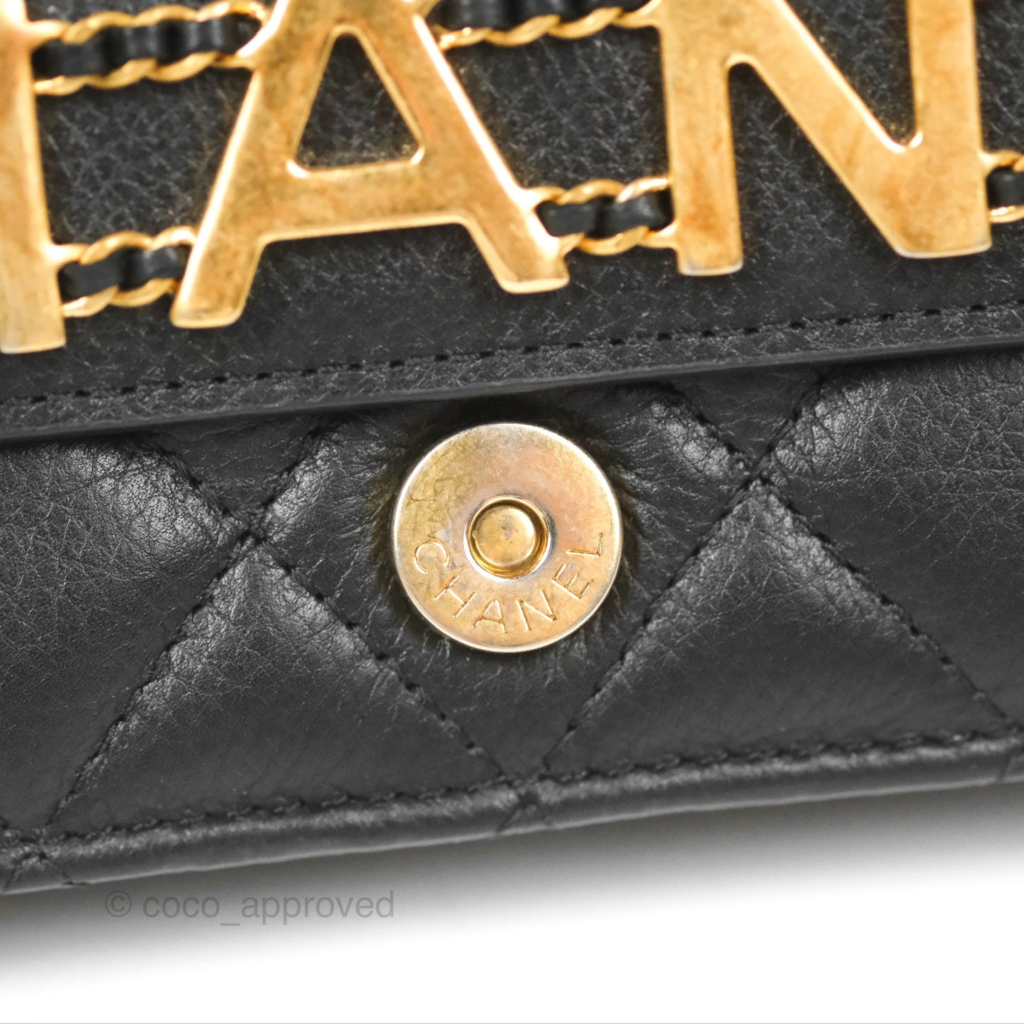 Chanel Logo Enchained Wallet On Chain WOC Black Calfskin Gold Hardware