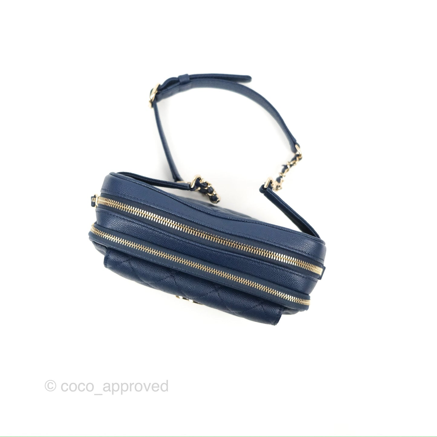 Chanel Quilted Caviar Waist Bag Navy Gold Hardware With Detachable Pouch