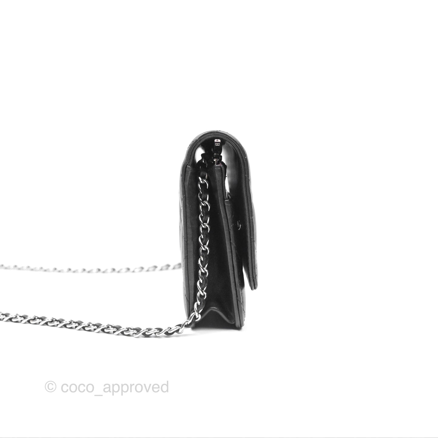 Chanel Quilted Classic Wallet on Chain WOC Black Lambskin Silver Hardware