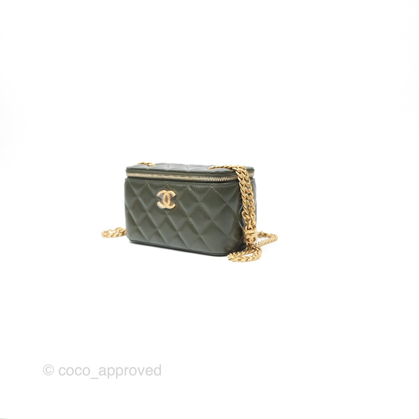 Chanel All Slide Vanity with Adjustable Chain Dark Olive Green Lambskin Aged Gold Hardware
