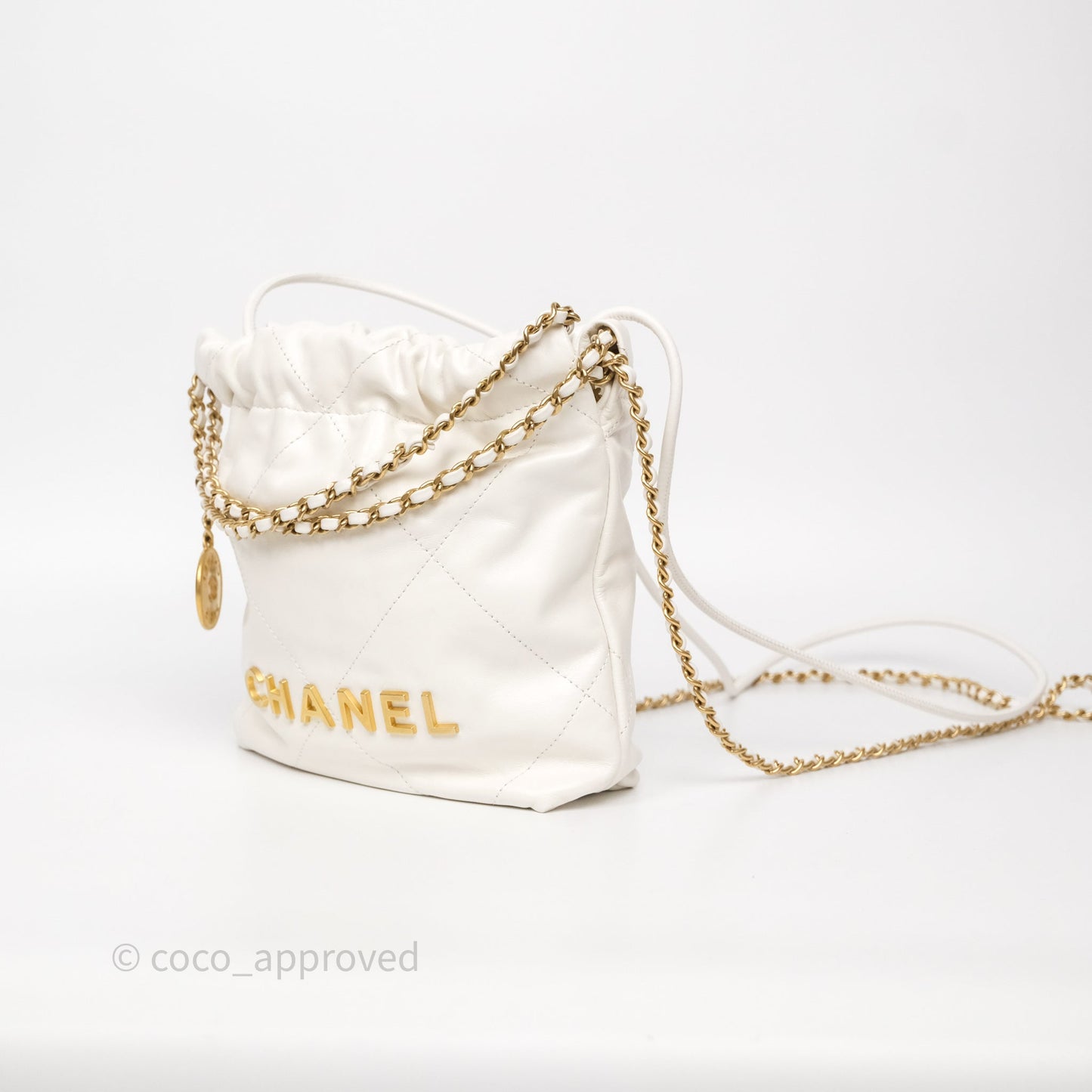 Chanel 22 Mini Bag White Calfskin Aged Gold Hardware
