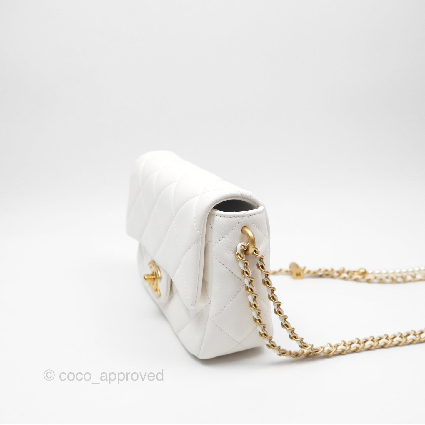 Chanel Quilted My Perfect Mini With Pearl White Lambskin Aged Gold Hardware 21K