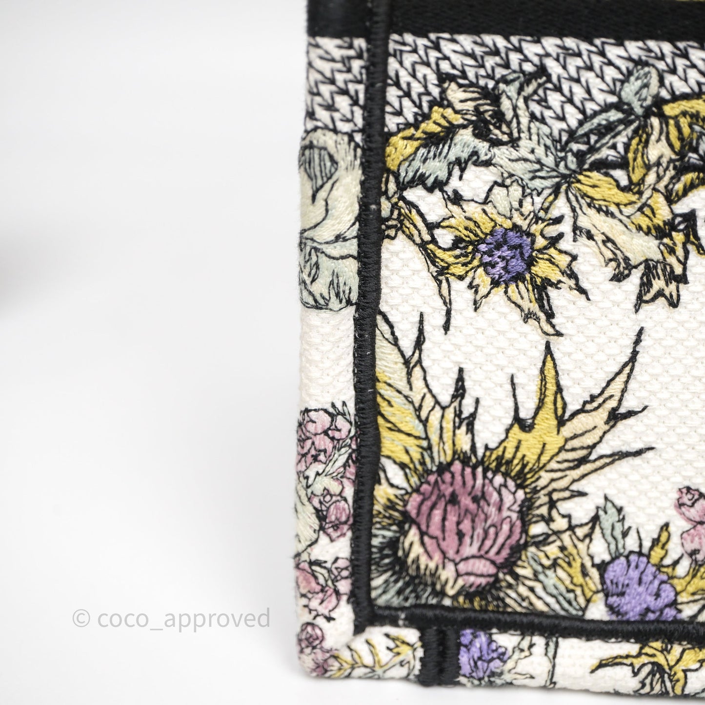 Christian Dior Medium (Old Small) Book Tote Latte Embroidery with Yellow Multicolor Dior Chardons Motif