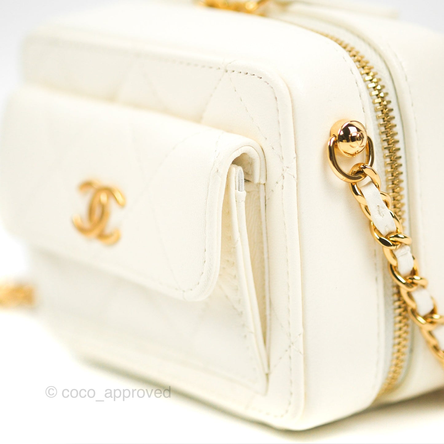Chanel Mini Vanity Case with Chain White Lambskin Gold Hardware