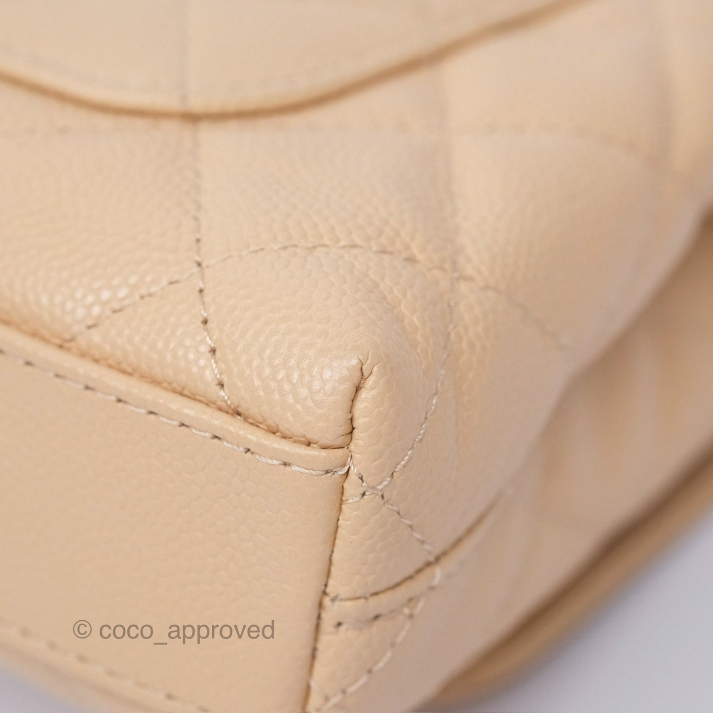 Chanel Coco Handle Clutch with Chain Quilted Beige Caviar Gold Hardware