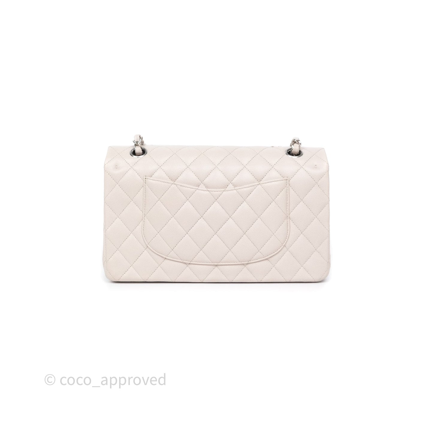 Chanel Classic M/L Medium Flap Quilted Stone Ivory Caviar Silver Hardware