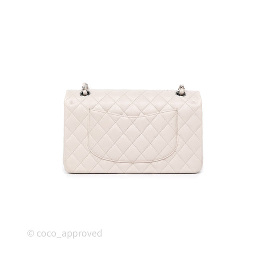 Chanel Classic M/L Medium Flap Quilted Stone Ivory Caviar Silver Hardware