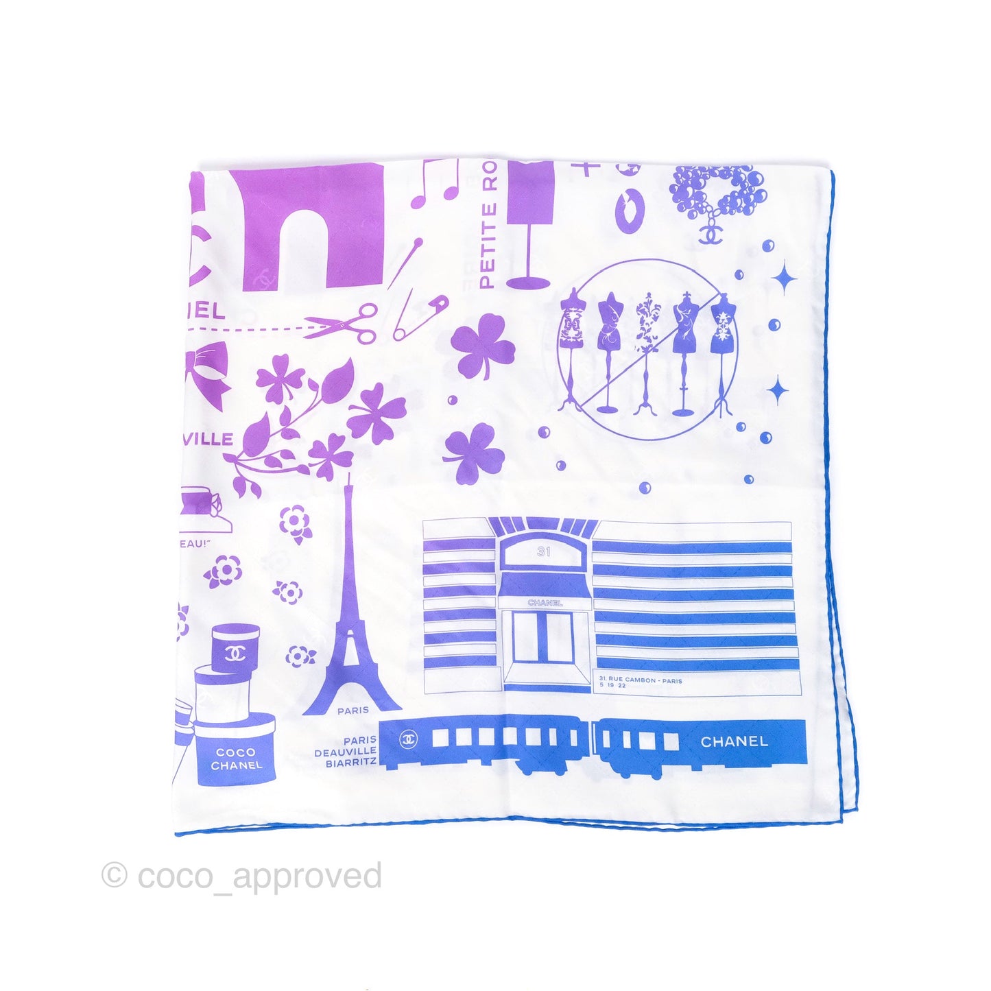 Chanel Silk Scarf 90cm White Gradient Blue Purple