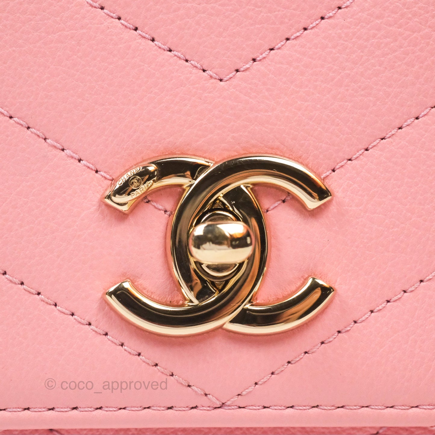 Chanel Small Chevron Chic Top Handle Flap Pink Grained Calfskin Gold Hardware