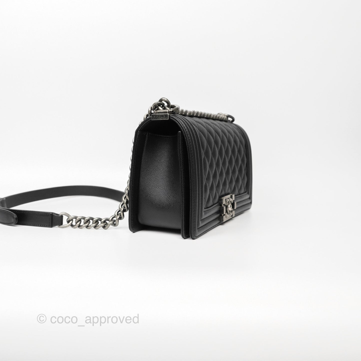 Chanel Medium Boy Quilted Black Caviar Ruthenium Hardware