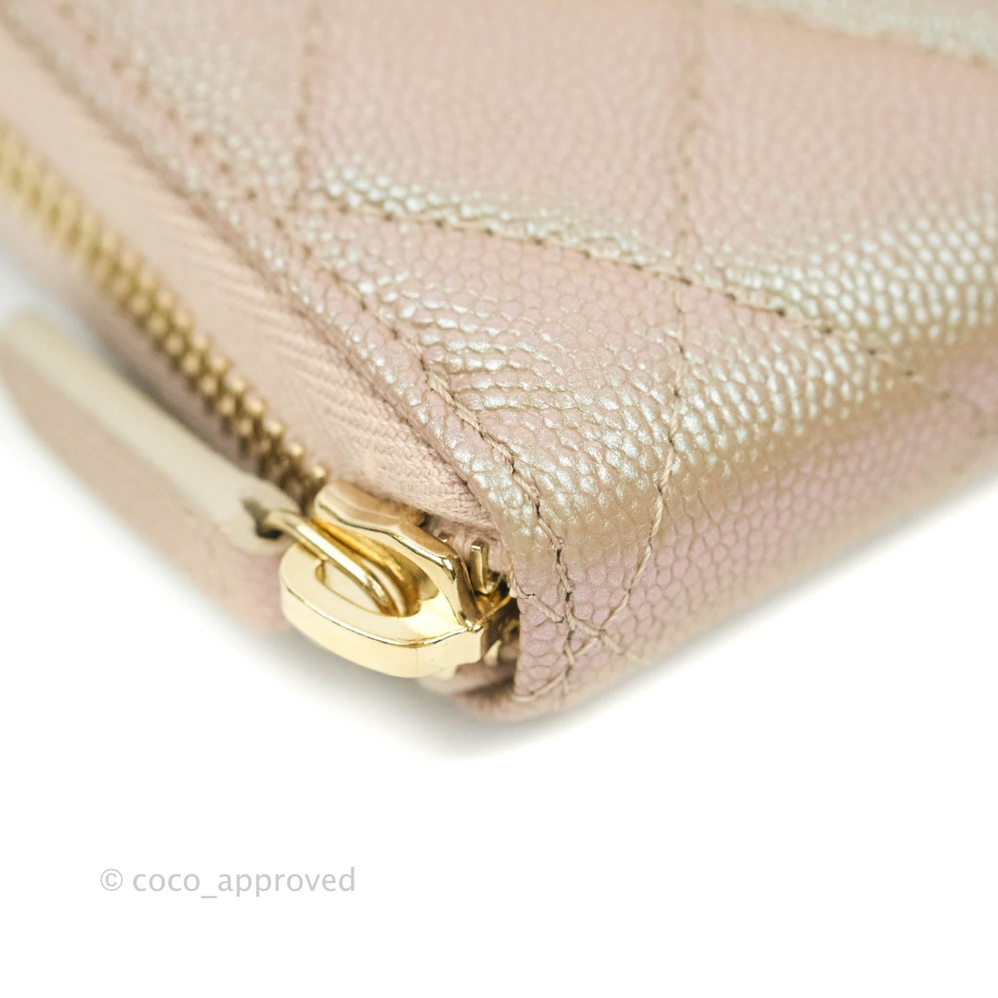 Chanel Quilted Zip Around Long Wallet Iridescent Beige Caviar Gold Hardware 19S