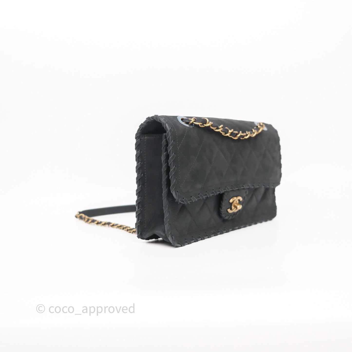 Chanel Braided Flap Bag Black Nubuck Aged Gold Hardware