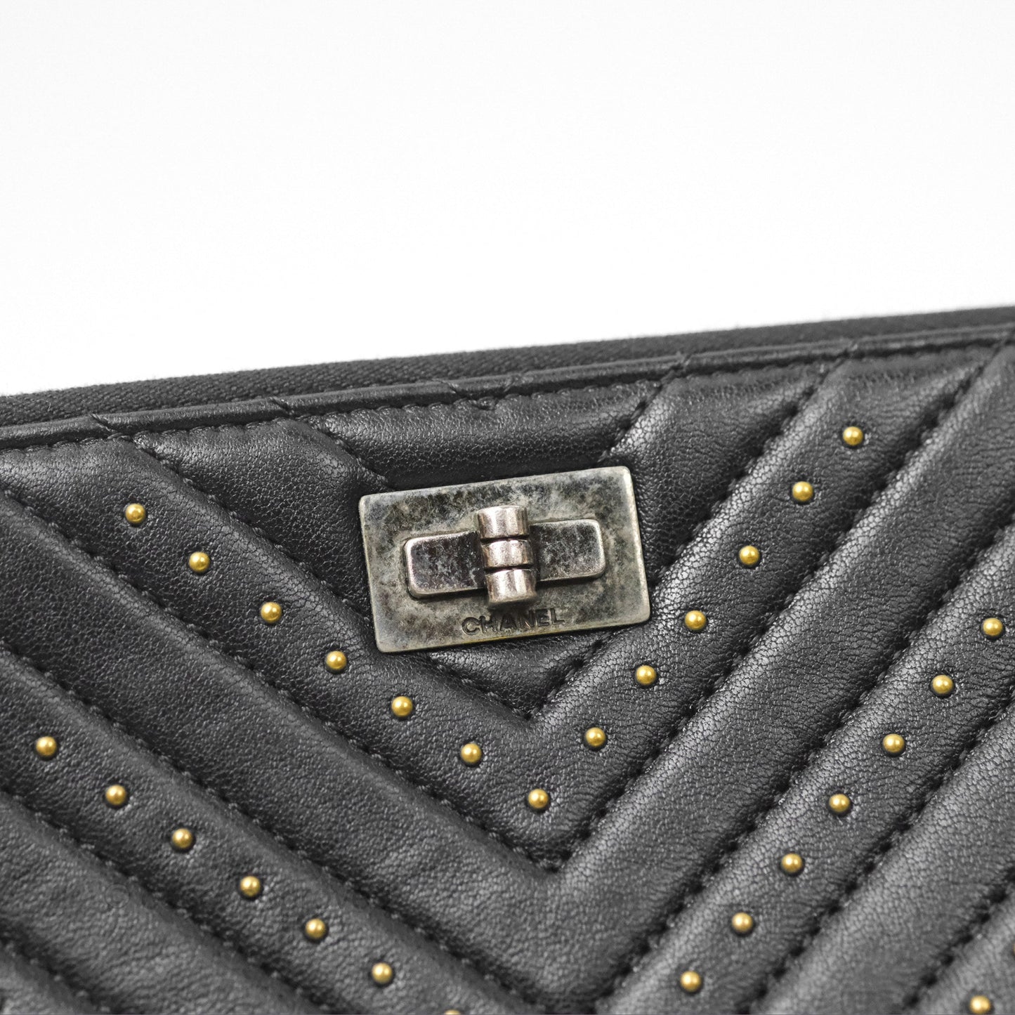 Chanel Large O Case Chevron Studded Black Calfskin Reissue Ruthenium Hardware