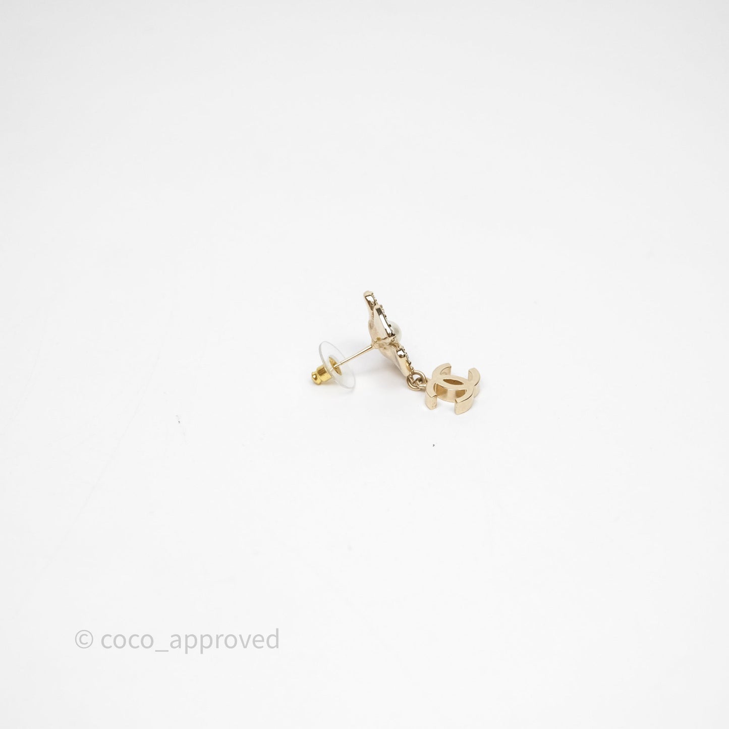 Chanel Crystals Pearl Flower Drop CC Earrings Gold Tone 23S