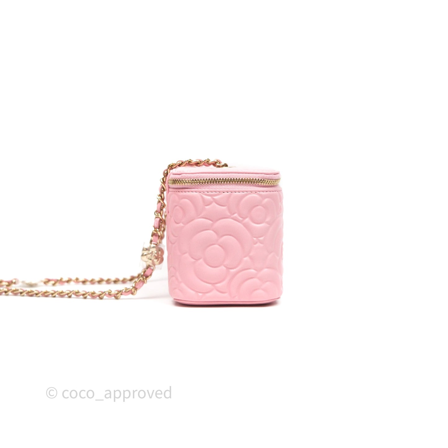 Chanel Vanity with Chain Camellia Embossed Pink Lambskin Gold Hardware
