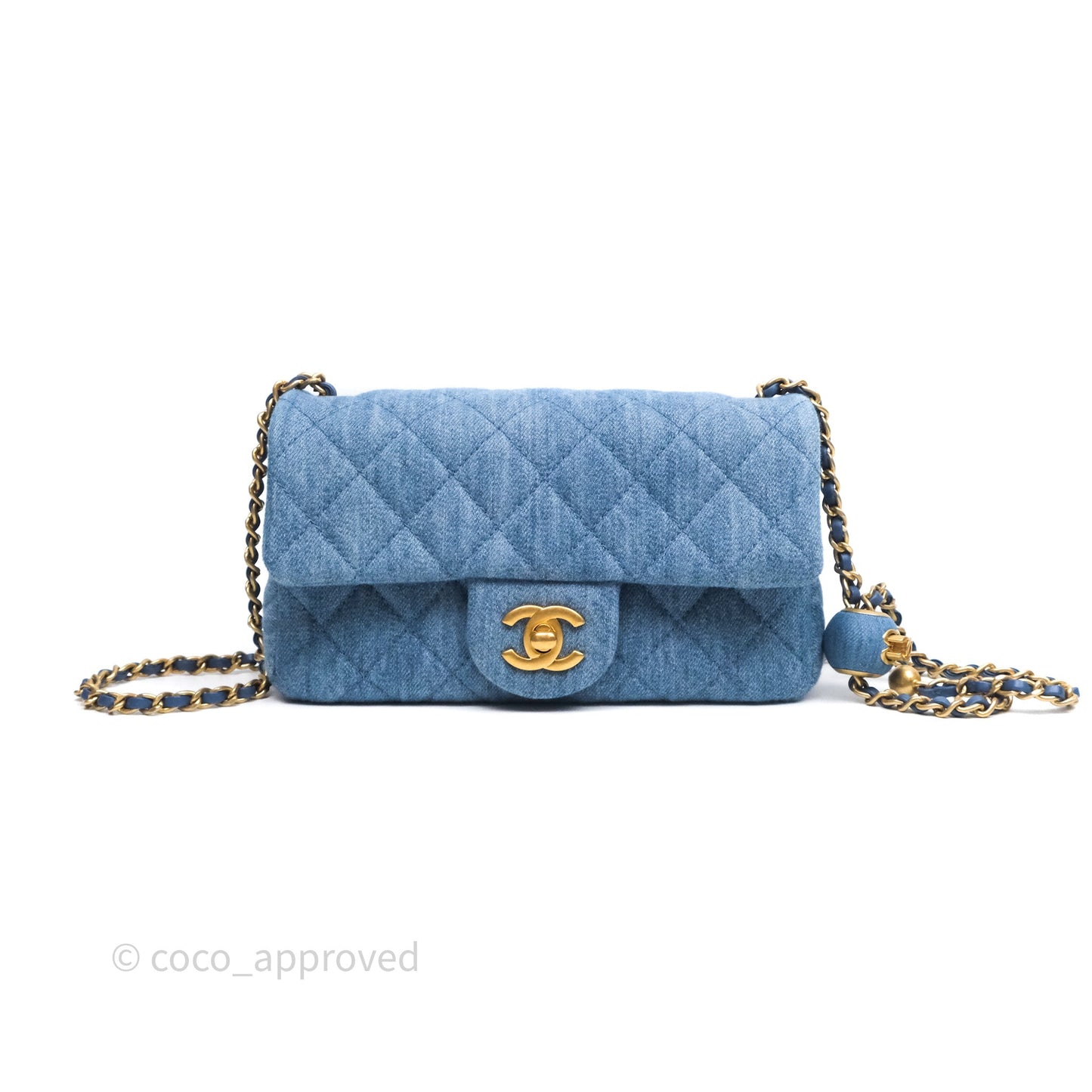 Chanel Mini Rectangular Pearl Crush Flap Quilted Denim Aged Gold Hardware