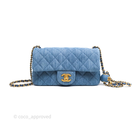 Chanel Mini Rectangular Pearl Crush Flap Quilted Denim Aged Gold Hardware