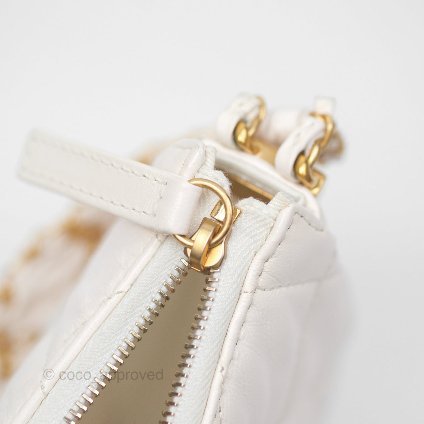 Chanel Hobo Bag White Aged Calfskin Aged Gold Hardware