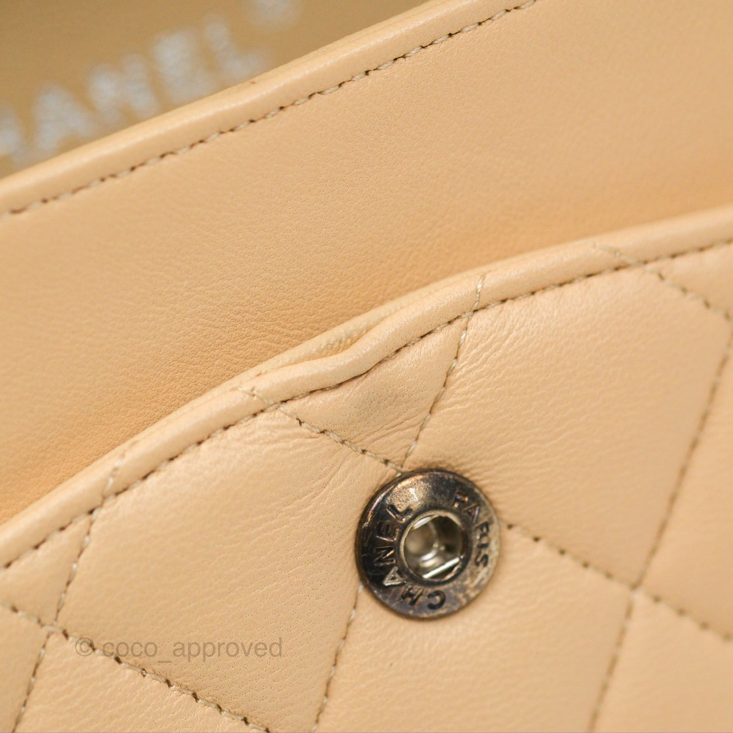 Chanel Classic M/L Medium Flap Quilted Beige Lambskin Silver Hardware