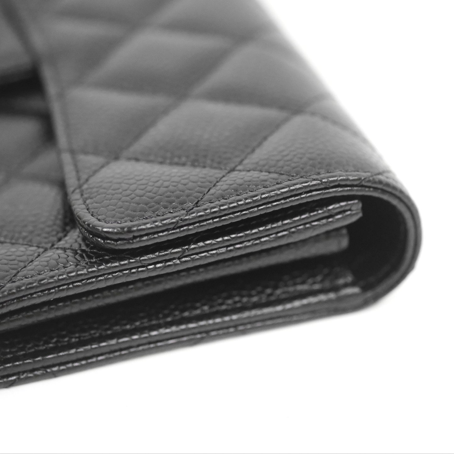 Chanel Quilted Classic Zip Long Wallet Black Caviar Silver Hardware