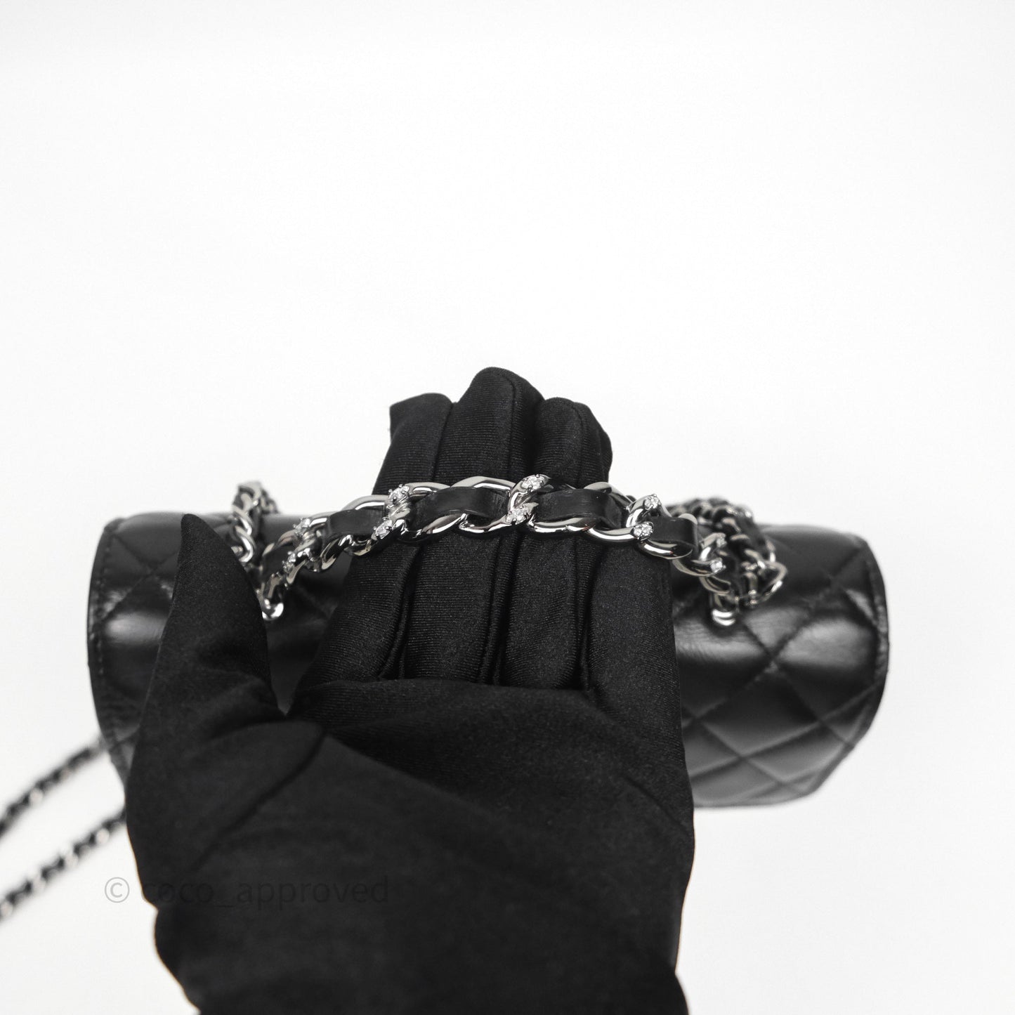 Chanel Mini Crystal Top Handle Wallet On Chain WOC Black Calfskin Gun Metal Hardware 23K