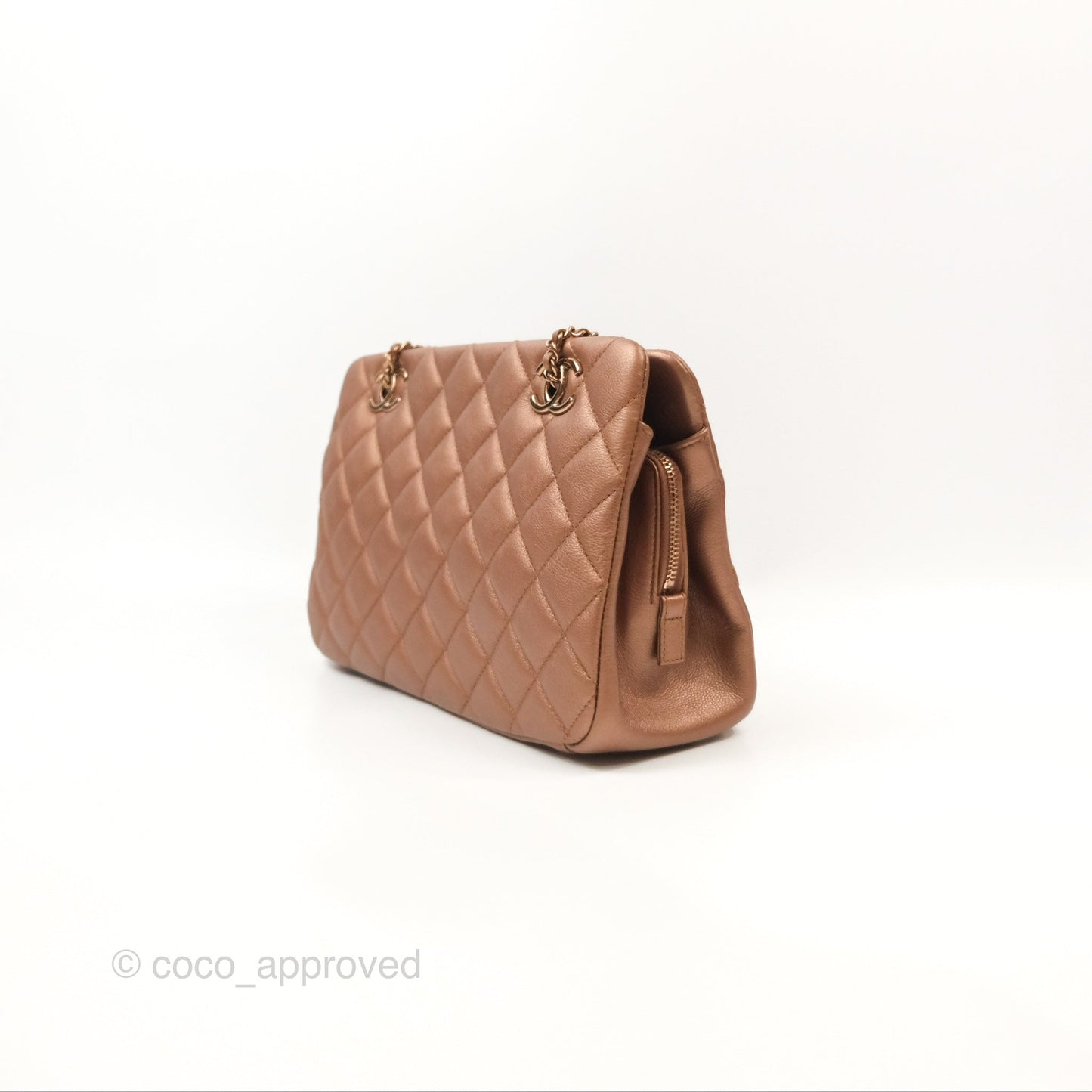 Chanel Quilted Small CC Eyelet Tote Copper Iridescent Goatskin Rose Gold